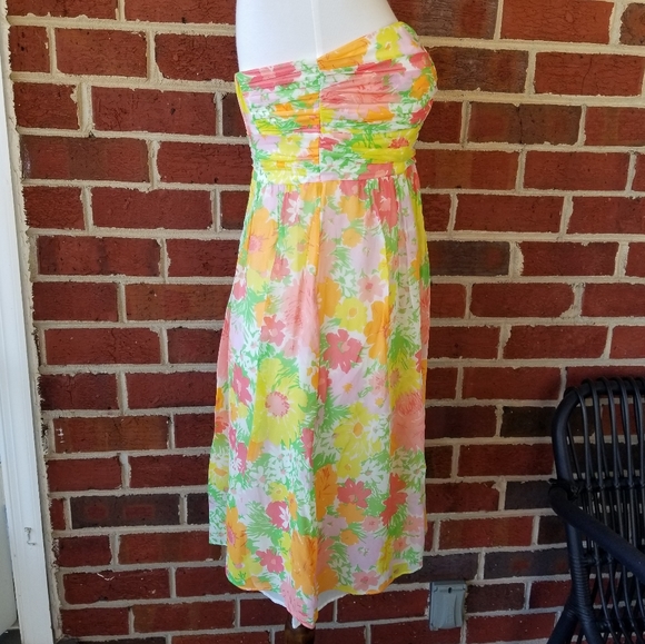 Shoshanna silk floral strapless dress 2 - Picture 7 of 14